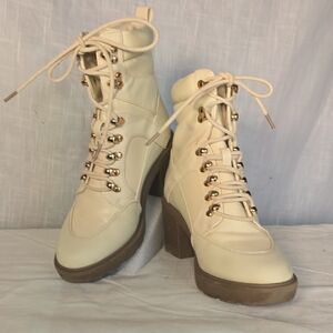 Elegant Cream Lace-Up Women's Boots